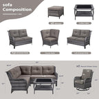HUMMUH 8 Piece Patio Furniture PE Wikcer Outdoor Furniture Set with Sectional Sofa Swivel Patio Chairs Ottomans and Glass Coffee Table for Yard,Garden,Lawn