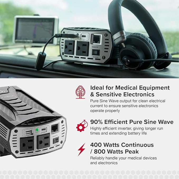 Cobra PURE SINE 400W Power Inverter and PRO 2500W Professional Grade Power Inverter Bundle