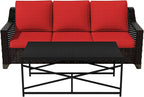 Vista Vibe 2 Pieces Outdoor Patio Conversation Furniture Set - 78" 3-seat Sofa | Metal Coffee Table, Deep Seat Loveseat, Removable Cushions, Hand-Woven PE Rattan Couch, Lawn (Brown/Red)