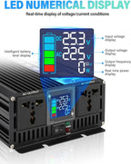 NIHAO 3000W Power Inverters DC 12V to 110V AC Converter with LCD Display, 2 International Socket and Battery Clips for Home, RV, Outdoor, Camping, Boat