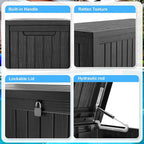 180 Gallon Deck Box,Resin Outdoor Storage Box with Lockable for Patio Furniture, Pool Accessories, Garden Tools Waterproof Outside Storage Box, Black