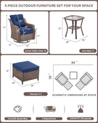 Belord 5 Piece Wicker Patio Furniture Set with Ottoman - High Back Outdoor Swivel Rocker Glider Chairs with Glass Top Side Table,28D High-Density 6" Removable Blue Cushion for Deck Porch Backyard