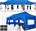 COBIZI 10x30 Pop up Canopy Tent 10x30 Canopy with Sidewall Waterproof Heavy Duty Commercial for Parties Outdoor Garden Gazebo Tent, Carry Bag with Wheel(10x30ft with Sidewalls,Blue)