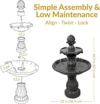 Sunnydaze 35" Solar 2-Tier Outdoor Water Fountain - Outdoor Water Fountain with Battery Backup and Pump - Black