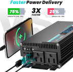 500W Pure Sine Wave Inverter - 12V DC to 110V/120V AC Car Power Converter with 2 AC Outlets, USB Port, Type-C Port, LCD Display Power Inverter for Car, Truck, Home, Vehicles, Laptop