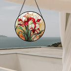 Stained Glass Window Hanging - Red Gladiolus Flower Suncatcher for Door Yard Sun Catchers Decor Christmas Mother's Day Birthday Gifts for Lovers Women Mom Nana Girlfriend Wife 7.8 in