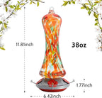 Glass Hummingbird Feeder for Outdoors: Orange Window Hanging Hummingbirds Presents for Women - Ant Moat Included, Metal Base with 4 Feeding Ports & Perch, Leak Proof, 20 fl.oz, Best Garden Decor