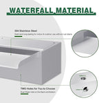 Waterfall Pool Fountain LONGRUNNEW 304 Stainless Steel 9.06" Rectangular Waterfall Spillway, Water Fall Fountain with Pipe Connector for Garden Outdoor, Swimming Pools, Fountains, Pond and Spa