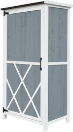 GDFStudio 54" Two-Tone Storage Shed Gray & White Design Outdoor Tool Storage House with Sloped Roof & 5 Customizable Compartments for Garden Patio Backyard, Gray
