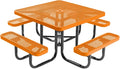 COATEDOUTDOORFURNITURE Heavy-Duty Portable Outdoor Picnic Table with Umbrella Hole, Expanded Metal Commercial-Grade Patio Dining Furniture Made in America (46" Square Top, Orange)
