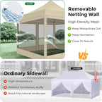 COBIZI 10x10 Heavy Duty Pop Up Canopy Tent with 4 Sidewalls, Commercial Gazebo Party Tent with Mosquito Netting Wall Easy Set Up Outdoor Instant Screen Canopy for Backyard, Patio, Garden, Khaki