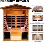 Outdoor Sauna 4 Person Low EMF Far Infrared Sauna for Home, 2050W Mahogany Wooden Sauna Room for Outdoor Indoor Home, with Blue-Tooth, LCD, LED