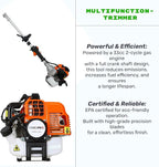 33cc 2-Cycle Gas Multi-Trimmer | 4-in-1 String Trimmer w/Rotatable Pole Saw, Weed Eater Weed Wacker, Brush Cutter & Hedge Trimmer Gas for Lawn, Yard, Garden Care, All-in-one Garden Tool