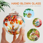 Yao Yuan 4 Inch Garden Hanging Gazing Ball Hand-Blown Glass for Hanging Gardens Window Outdoor Gazing Ball Witch Balls Glass Ornament (organe and red)