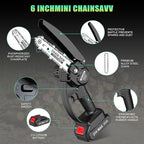 Mini Chainsaw Cordless, 6 Inch Chain Saw Cordless, 700W Powerful Electric Handheld Chainsaw, with 2 Batteries and 2 Chains, Tree Trimmer Gardening Tools Gift for Men, Father, Dad