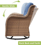 Outdoor Patio Swivel Rocker Chairs - 3 Piece Patio Bistro Set,Wicker Patio Furniture Set with 2 Swivel Rocking Chairs and 1 Glass Top Side Table for Deck Porch Garden,Yellow/Blue