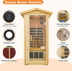 Luxury Outdoor Sauna, 1 Person Old Fir Wood Low EMF Far Infrared Sauna 1560W, Home Sauna with LCD Control Panel, Chromotherapy Light, Reading Light, Bluetooth Speaker