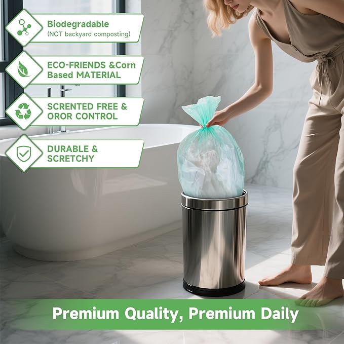 5 Gallon Trash Bags Biodegradable Unscented - Green Small Garbage Bags Compostable 100 Count 18 Liter Recycling Waste Basket Kitchen Office Bathroom Liners Strong Thick Bulk Heihaily