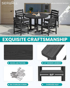 SERWALL 5-Piece Outdoor Round Dining Sets, HDPE Patio Table and Chairs Furniture Set, 45" Round Dining Table and 4 Dining Chairs, Black