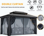 HOTEEL 10x12 Hardtop Gazebo on Clearance with Heavy Duty Galvanized Steel Double Metal roof,Aluminum Frame,Patio Gazebo with Curtains and Netting,Outdoor Permanent Pavillon for Backyard,Black