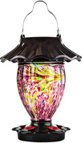 LUJII Solar Powered Hummingbird Feeder for Outside Hanging, Trophy Shaped Hand Blown Glass, Weatherproof, Lighted Lantern for Garden Decor, 32 fl.oz, Never Leak, Unique Gift for Bird Lover(Purple)