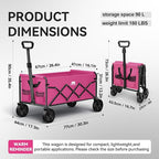 Collapsible Folding Wagon, Heavy Duty Pink Foldable Wagon Cart with Wheel, Lightweight Utility Grocery Cart with 200lbs Weight Capacity for Garden, Beach, Camping Sports, Fishing