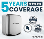 Alpine Automatic Hand Dryers for Bathrooms Commercial High Speed 110-120V Stainless Steel Electric Hand Dryer, Plug In & Hardwire Options with Air Filter, ADA & UL Compliant & 5 Years Coverage(Chrome)