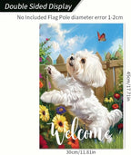 BlissYard Welcome Spring Summer Flowers Maltese Dog Garden Flag Lovely Floral Seasonal Home Decor Banner 12x18 Double Sided Funny Dog Garden Flag Farmhouse Outdoor Yard Decoration Flag