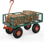 900LB Capacity Garden Cart, 3-in-1 Heavy Duty Utility Wagon with 13" All-Terrain Tires, Removable Mesh Sides & 180° Swivel Handle - Outdoor Yard Cart for Gardening, Farming, Patio Use