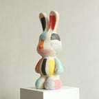 Lukitas Bunny Statue Decor, Colorful Artistic Rabbit Sculpture, Vibrant Faux Sandstone Decorative Ornament for Garden Patio Yard Living Room, Resin 14''