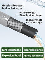 3/8" 4800PSI Pressure Washer Hose 125FT with Swivel Quick Connect for Cold/Hot Water Max 248°F, Kink Resistant Steel Wire Braided, Wear Resistant Power Washer Hose with M22 14mm Adapter