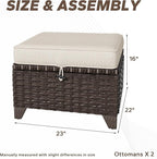 2 Pieces Patio All-Weather Wicker Ottomans with Cushions, PE Rattan Outdoor Conversation Furniture Set for Backyard, Deck, Lawn (Beige)