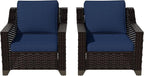 Vista Vibe 2 Pieces Outdoor Armchairs, Patio Conversation Furniture Set, Washable Cushions, Luxurious Hand-Woven PE Rattan, Garden, Bistro, Deck, Backyard (Brown/Navy)
