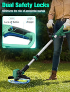 KIMO Cordless Weed Wacker Battery Operated w/ 2 x 2.0Ah Batteries, 2-in-1 String Trimmer & Edger with Charger & Wheels, 10Pcs Cutting Lines, 12" Dual-Sided Cutting Line, 20V Weed Trimmer for Lawn Yard