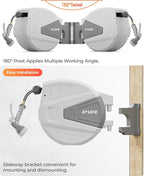 Ayleid Retractable Garden Hose Reel,1/2 in x 130 ft Wall Mounted Hose Reel, with 9- Function Sprayer Nozzle, Any Length Lock/Slow Return System/Wall Mounted/180°Swivel Bracket (Grey)