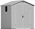 Greesum 6x6FT Plastic Outdoor Storage Shed with Floor, Resin Sheds with Lockable Double Door, Window & Vents, All-Weather Tool Sheds for Garden, Backyard, Patio, Light Gray