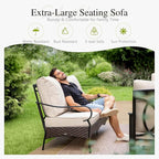 Sophia & William Patio Furniture Set, 7 Piece Metal Outdoor Conversation Set with 3-Seater Outdoor Couch, 4 Sofa Chairs, 2 Ottoman for Outdoor Seating, Backyard, Porch(Beige)