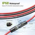 30FT 10AWG Solar Extension Cable, 10 Gauge Solar Panel Wire with Female and Male Connectors for Outdoor RV, Off-Grid Photovoltaic Systems (Black+Red)