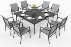 HERA'S HOUSE Square Outdoor Dining Set for 8, 9 Pieces Patio Table and Chairs Set, All Weather Black Metal Table with 8 Dining Chairs for Backyard Garden Lawn Deck Porch
