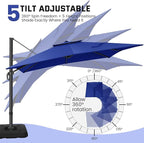 Hotime 10ft Patio Cantilever Umbrella Deck Offset Double Roof Umbrellas,sombrillas de patio Large Rectangular tilt umbrella with 360°Rotation&Heavy-Duty Aluminum Frame,for Poolside Garden,Dark Blue