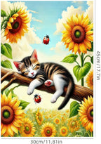 Spring Garden Flag 12x18 Inch Double-Sided Sleeping Kitten Yard Decoration Sunflowers Ladybugs for Outdoor Garden Patio Yard Spring Summer Décor