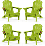 MUCHENGHY Folding Adirondack Chairs Set of 4, Patio Chairs, Lawn Chairs, Outdoor Chair, Adirondack Chair Plastic, Fire Pit, Weather Resistant with Cup Holder for Deck, Backyard, Garden(Lemon Green)