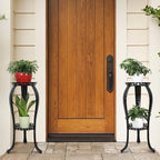 Ufine 2 Tier Metal Plant Stand Indoor Outdoor Iron Art Flower Pot Holder Tall Plant Display Rack for Corner Porch 2-Pack, Black