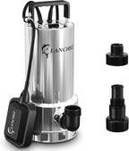 LANCHEZ 1.6HP 5500GPH Stainless Steel Sump Pump, High Flow Submersible Water Pump with Float Switch, Automatic Transfer Water Pump for Pool Basement Flooded Pit Sewage Sink Tub