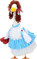 Abbylike Halloween Porch Goose Outfits Blue and White Gingham Wizard Dress Costume Porch Yard Goose Outfits Costume Clothes Fits Large 23'' Cement for Garden Yard Statue Pathway Decorations