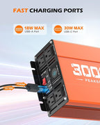 3000W Power Inverter 12V DC to 120V AC Car Converter for RV Truck Inverter with 4 AC Outlets, USB/Type-C Fast Charging Ports, LCD Display