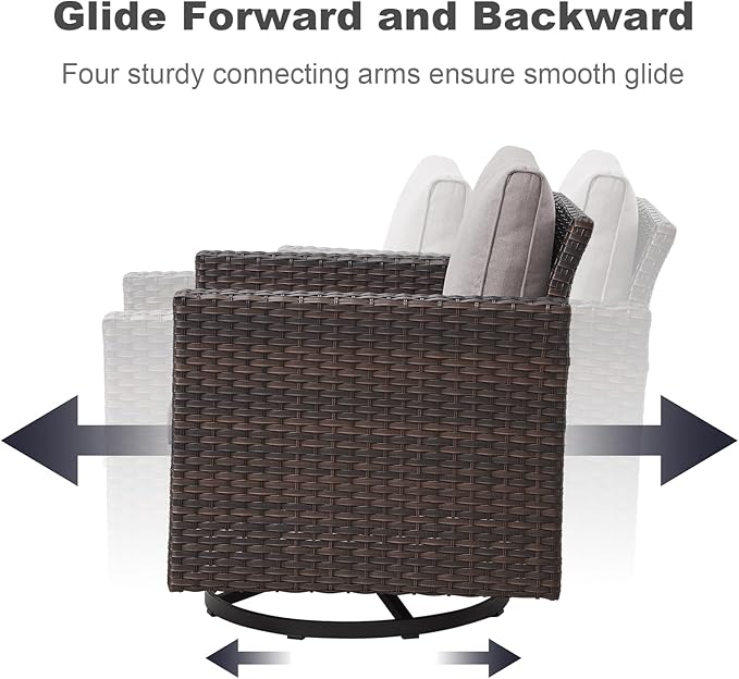 Wicker Patio Furniture Set：7 Piece Outdoor Patio Furniture Set with 2 Swivel Patio Chairs 2 Single Chairs a Coffee Table and 2 Ottomans, Brown Wicker/Beige Cushion