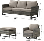 Rilyson Wicker Outdoor Patio Furniture Set - 7 Piece Patio Conversation Set with 4 Swivel Rocker Chairs,2 Rattan Ottoman and 1 Couch for Outside Porch Deck Backyard(Mixed Grey/Grey)