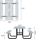 6 FT Heavy Duty Picnic Table with 2 Benches, Expanded Metal Outdoor Patio Dining Table with Umbrealla Hole Commercial Picnic Table,Rectangular Table Furniture Set for Garden, Lawn, Parks