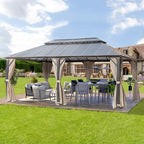 MELLCOM 12x20FT Hardtop Gazebo, Permanent Outdoor Aluminum Patio Gazebo with Aluminum Composite Double Roof for Patio Lawn and Garden, Curtains and Netting Included